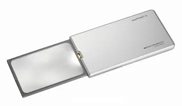 Лупа выдвижная асферическая Eschenbach EasyPocket XL 2,5x, 78x50 мм, с подсветкой, серебристая
